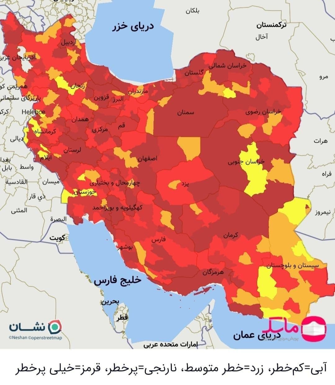 ۱۰ شهرستان کرمانشاه همچنان در وضعیت قرمز کرونایی