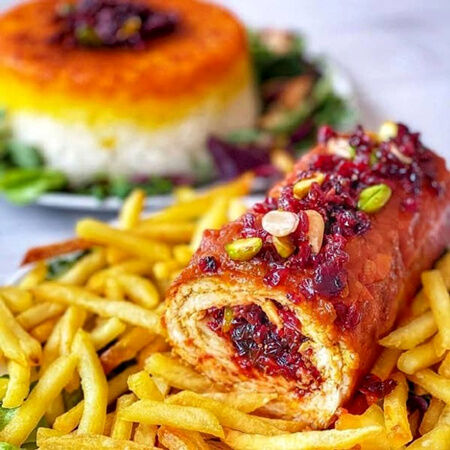 طرز تهیه زرشک پلو با رول مرغ شکم پر